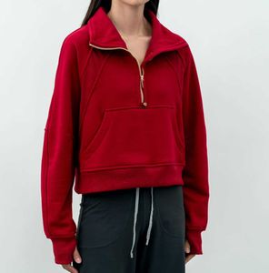 Trichter Nacken Halbzips Hoodie Cropped Yoga Top High Sweatshirts Frauen Hoodies Sport Jacke entspannter Fit Mantel mit Daumenlöchern 2023 Gezeitenstrom kostenlos Versand