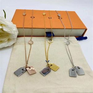 Famous brand necklace Pendant chain Double Lucky Dogtag Pendant Shell Luxury Letter Ring Stainless Steel 3Colors Gold Sliver Rose 305b