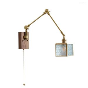 Vägglampor loft stil lång svängarm koppar ljus glas skugga switch justera vardagsrummet säng lampa heminredning sconce