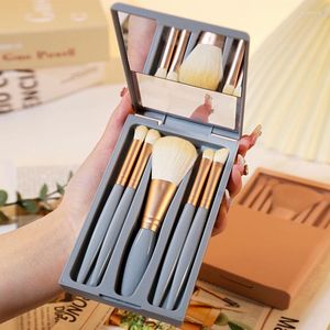 Makeup Brushes 5Pcs/Set Travel Brush Set With Mirror Soft Bristle Loose Powder Eye Shadow Portable Tools Wholesale