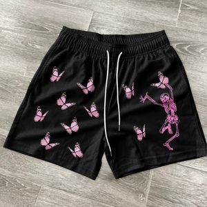 Shorts masculinos esqueleto de borboleta shorts de corrida homens esportes y2k roupas fitness fisichanding calça curta