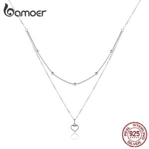 Strands Strings Genuine 925 Sterling Silver Heart Pendant Necklace for Women Silver Double Layer Necklace Female Fine Jewelry BSN168 230412