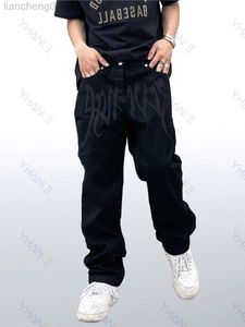 Jeans masculinos Four Seasons Y2K EMO MENINO MAIS FATO BLATE Rua Bordado Low Corte Jeans Logo Calça reta Hip Hop