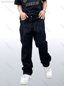 Jeans da uomo Four Seasons Y2K Emo Uomo Moda Black Street Ricamo Jeans larghi a taglio basso Pantaloni dritti Jeans Hip Hop Pantaloni da uomo Abbigliamento Uomo W0413