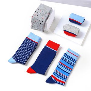 Men's Socks 6 Pairs Men Business Dress Tube High Quality Pure Cotton Casual Brand Fashion Design Blue Dots Pattern MaleMiddle