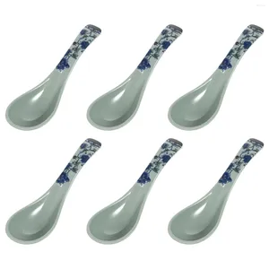 Colheres 6 pcs sopa asiática anti cerâmica azul branco restaurante cerâmica confiável arroz criativo mexendo café