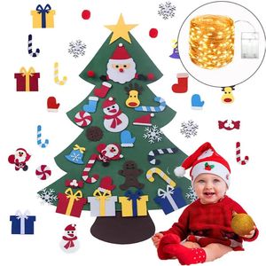 Decorações de Natal DIY Árvore de Feltro 2024 Crianças Interativas com Ornamentos Destacáveis para Parede Infantil 231113