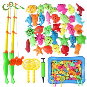 Intelligence toys 56pcs Kids' Fishing Toy Set Play Water Toys for Baby Magnetic Rod and Fish with Inflatable Pool Outdoor Sport Toys for Children 230412