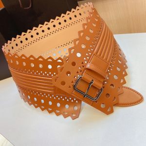 Fashion small corset belt in wave calfskin classic ladies designer belt one central buckle mirror quality laser-cut leather perforations 12cm wide with box