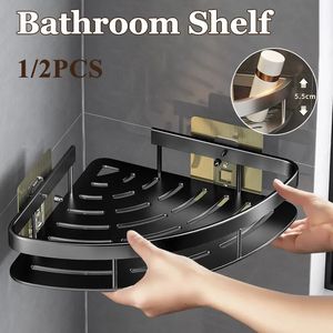 Bathroom Shelves Shelf Aluminum Alloy Shampoo Rack Makeup Storage Organizer Shower Accessories No Drill Wall Corner 231113