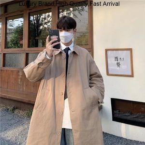 Men's Trench Coats Khakiblack Autumn Shirts Male Casual Long Waist Coat Men Oversized Windbreaker Jacket Man Overcoat 230413