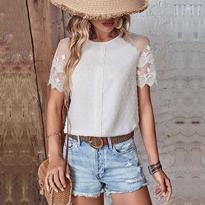 Bluzki damskie 2023 Kobiety Summer Elegancka koronkowa koszulka bluzki Patchwork Top Tees Woman Casual Streetwear Style