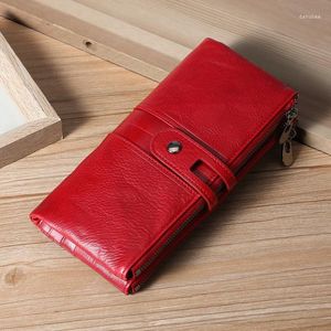 Wallets Sbirds High Qaulity Men Women Long Wallet Clutch Purse Genuine Leather 2 Folds Zipper Of Female Big Red Brown