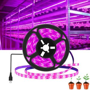 Grow Lights 5V USB LED Grow Light Full Spectrum 0.5-4M växtlila ljusremsa Phytolamp för växthustält Flower Vegetabiliska plantor Grow P230413