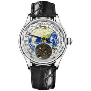 Zegarek na rękę luksusowy luksusowy emalia Earth Men Tourbillon Mechaniczne zegarki Ręka wiatr ST8000 Sapphire Pieczone niebieskie igły