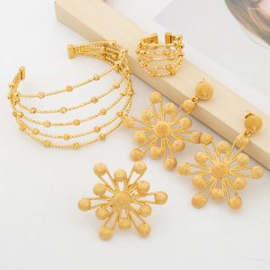 Necklace Earrings Set Trend Gold Color Jewelry For Women Beads With Ring African Italian Design Party