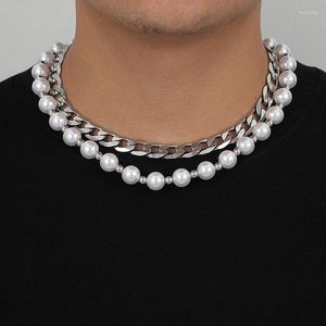Цепочки мода мужская ожерелье из нержавеющей стали крутой стиль двойной кубинский цепь шестисторонний измельчение тяжелая жемчужина для мужчин