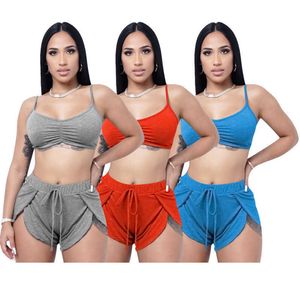 Yoga Suits Designer Two Piece Outfits Set Women Tracksuits Women 2 Pcs Cami Crop Top Slit Hot Pant Suit 2022 Girls Sports Wears