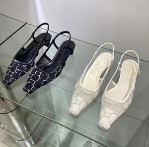 Donne sandali e scarpe tacco gatto ragazza slingback sandals perforare in maglia pompa ara slingback scarpe sono presentate mesh beige nero con scarpe con tacchi alti cristallini b255r