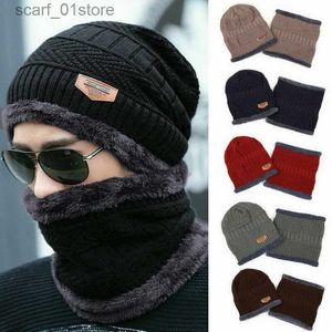 Hats Scarves Sets New Winter Knit C Men And Women Outdoor Warm Thickening Plus Velvet Loose Winter Hat With Scarf Brand Winter Ski Mask HatL231113