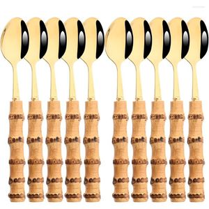 Учебные посуды наборы DRMFIY 4/6/10PCS GOLD SPOON SET STEANG НЕПРАВИЛЬНАЯ СТАЛЬНАЯ СТАЛЬНА