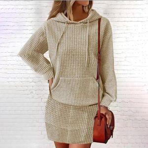 Casual Dresses Women's Long Sleeve Hoodie Sweatshirts Drawstring Dress with Pocket Elegant för Party Vestidos Femininos