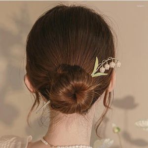 Grampos de cabelo convallaria flor hairpin nicho design temperamento elegante metal chinês simples versátil jóias acessórios para mulher