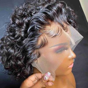 Hair Wigs Pixie Cut Short Curly Wig Lace Front Human Brazilian Remy 6 Inch Preplucked with Baby 250% Density 230413