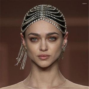 Hårklipp Fashion Luxury Shiny Crystal Tassel Head Chain Headbonad Hat Wedding Accessories Women's Rhinestone Headde