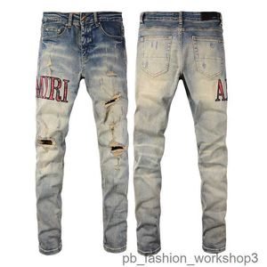 Amires Jeans Designer Amires Denimpants New Fashion High Street Hole Patch Letwork Slim Fit Fet Fit Beated Mregued Jeanny Jeans F2VB NEDF
