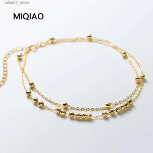 Tornozeleiras Miqiao 925 Sterling Silver Tornozeleiras Mulher Bead Tornozeleiras para Mulheres Pulseira na Perna Bilayer Mulheres Ankle Chain Luxo Q231113