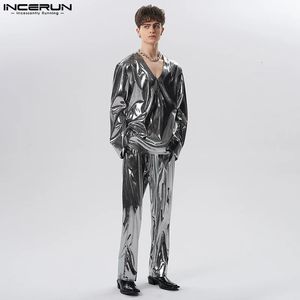 Men s Tracksuits 2023 Men Sets Shiny Streetwear V Neck Long Sleeve T Shirt Pants Two Pieces Loose Party Fashion Suits S 5XL INCERUN 231113