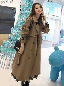 Kadın Trençkotları Kore Moda Uzun Katlar Kadın Kış 2022 DOĞRU RENK KAHAR Çift Sıra Düğmesi Windinger Kadın Trençkot Palto Palto Fel231113