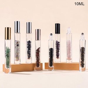 Storage Bottles 10ml Natural Gemstone Roller For Essential Oils Refillable Roll-On Healing Crystal Chips Semiprecious Stones