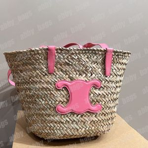 Summer Basket Bucket Bags Designer Handbags Women Straw Raffia Shoulder Bags Pink Brown Beach Baskets Totes Heart Handbag Ce Purse