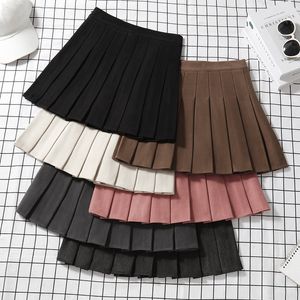 Kjolar brun tweed veckad kjol kvinnors höst vinter hög midja a-linje bantning kjol förtjockad vår plus size short pantskirt 230413