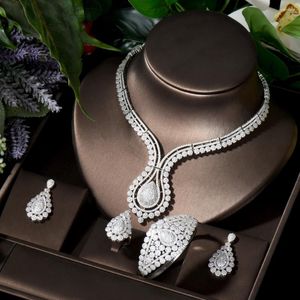 Halsband örhängen set hibride lysande kubik zirkonia 4st bröllop brud sets mode nigeria pärlor conuntos de mujer elegante s-044