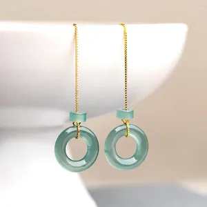 Dangle Küpeler Birmanya Yeşim Donut Kadınlar Taş Doğal Tılsımlar 925 Gümüş Mavi Takı Taş Jadeite Aksesuarları Dangler Muska