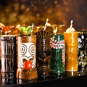 Tumblers 425600ml Bar 차가운 음료 상점 Tiki Cup Hawaii Girl Naughty 조각상 슬러브 라이온 헤드 칵테일 유리 유리 세라믹 와인 머그웨어 230413