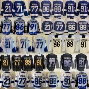 2024 Reverse Retro Hockey Steven Stamkos Gasparilla Trikot 91 86 Nikita Kucherov 88 Andrei Vasilevskiy 21 Brayden Point 77 Victor Hedman genäht Weiß Blau Schwarz