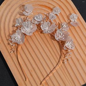 Hair Clips Pearl Floral Hairband Bride Tiaras Wedding Accessories For Women Rose Golden Beads Headbands Marrige Jewelry Bijoux