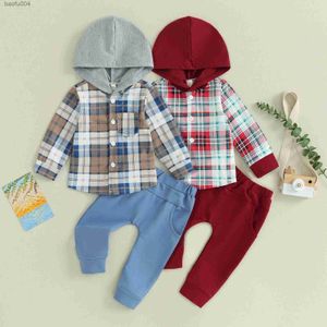 Conjuntos de roupas outono bebê meninos roupas moda nova infantil outfits xadrez botões camisas manga longa calças 2 pçs crianças conjunto roupas