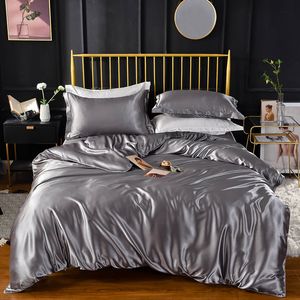 Bedding sets High End Queen Duvet Cover Set Silky Soft Cozy King Size Bedding Set Luxury Polyester Satin Smooth Single Double Bedding Sets 230412