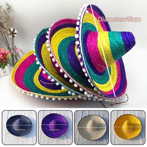 Ball Caps Mexikanischer Stil Strohhüte Breite Krempe Bunte Männer Frauen Sommer Outdoor Sonnenhut Große Größe Cooler Bast Sombrero für Halloween Party 230413