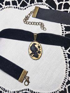 Pendant Necklaces Gothic Raven Cameo Velvet Choker. Black Choker For Women.Necklace Emo Collar Jewelry