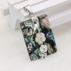 Pendant Necklaces Natural Multicolor Abalone Shell Rectangle Inlay Flower Shape DIY Jewelry Making Craft Sweater Chain Gift Y584