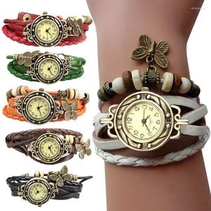 Relógios de pulseira Women Women Retro Bracelet Welt Weave Wrap Wrap Faux Leather Butterfly Miça Pingente Cadeia Eig88WristWatches Will22