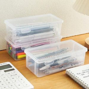 Stor kapacitet Desktop Storage Box Pencil Case Transparent Mark Pen Stationery Office Stationary Supplies