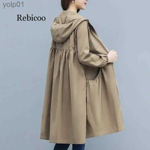 Women's Trench Coats Spring and Summer New Hooded Straight Trench Coat Women's Long Loose Size Joker Coat Zipper Womens Trench CoatL231113