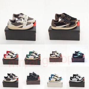 Partihandel 1 barnskor 1s Low Basketball Boys Sneakers Girls Outdoor Sport Shoe Mocha Kid Youth Running Trainers Toddler Athletic Sneaker Black Phantom Storlek 24-35